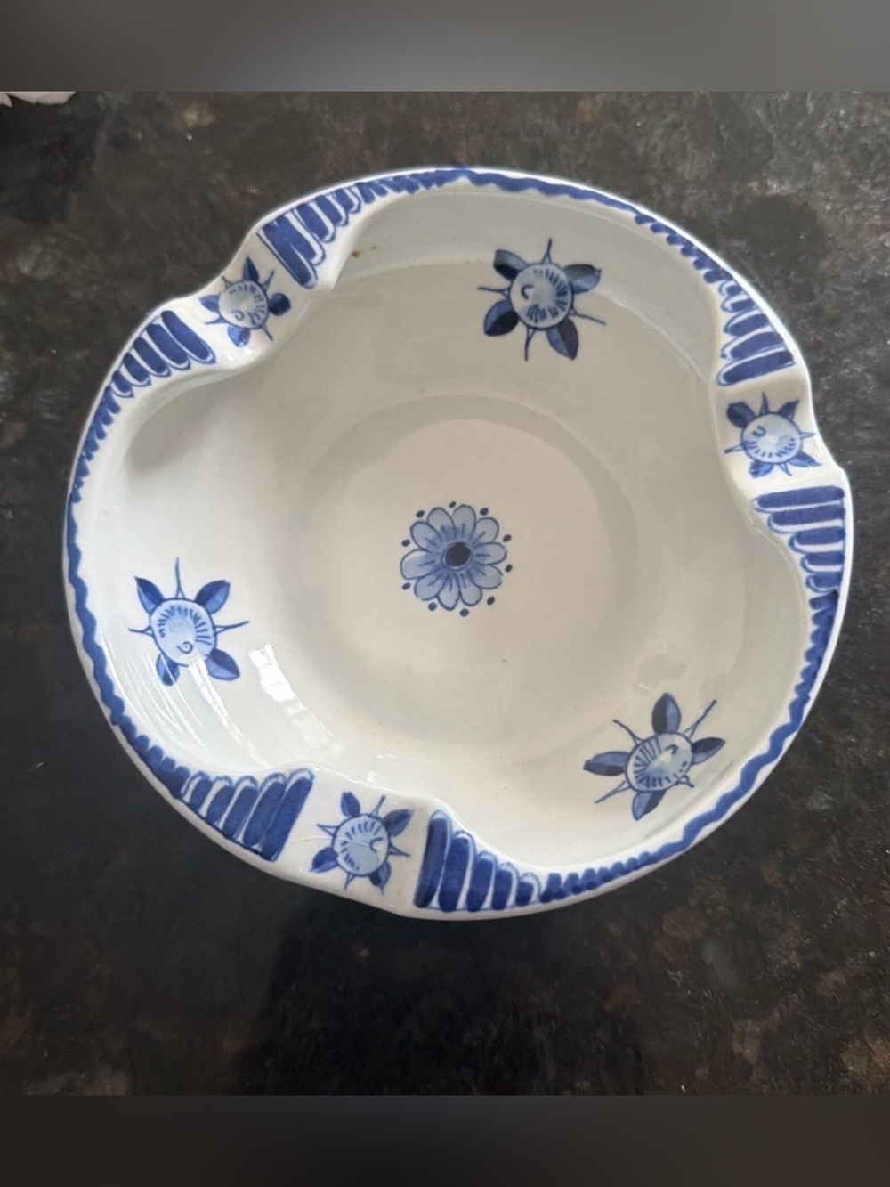 Vintage Blue and White Floral Ceramic ashtray